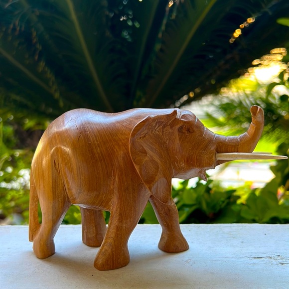 Vintage Hand Carved Wood Elephant